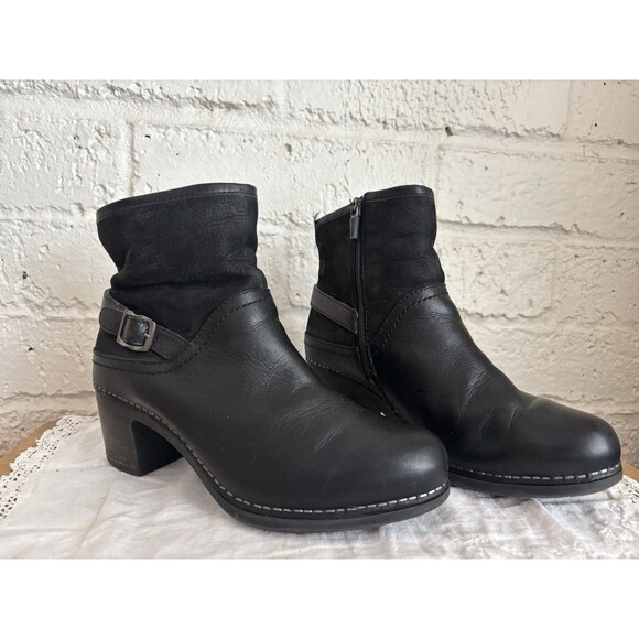 DANSKO EU Sz 37 US Sz 7 Hayley Bootie Black Ankle Boots Leather Zip Buckle - Picture 1 of 12